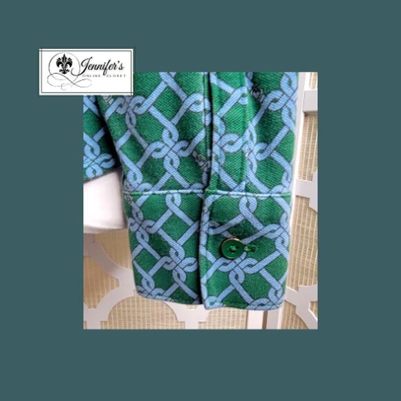 Talbots Green with Blue Belt and Buckle Print Long Sleeve Top Size M - Picture 6 of 11
